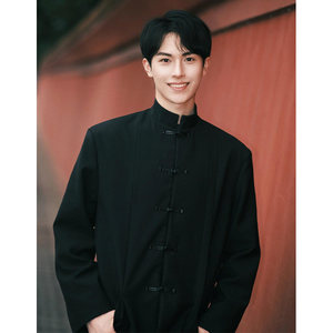 新中式男装黑色西装外套夏季立领年轻人中山装高级感中国风小西服