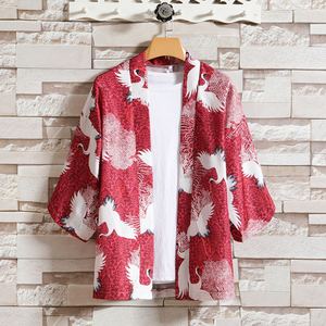 中国风红色仙鹤羽织道袍男士外套夏季宽松休闲国潮痞帅男装套装
