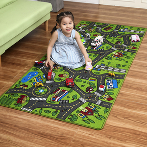 捷成地毯可机洗长方形卧室混纺儿童游戏城市交通车道绿色吸水阳台