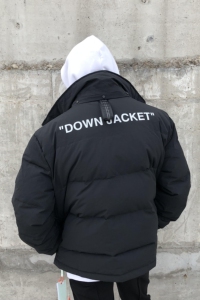 潮牌正品off ow white新款秋冬黑色标语连帽羽绒服男女加厚外套