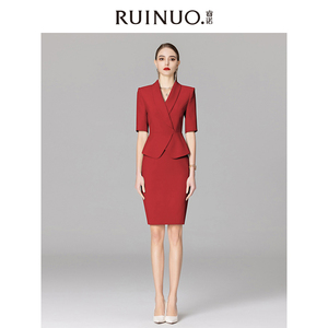 睿诺高级感主持人套装裙女夏季职业工作服气质红色正式场合连衣裙