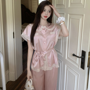 babydoll古董粉 定染醋酸 亲肤顺滑蕾丝睡衣套装高级感别致上衣