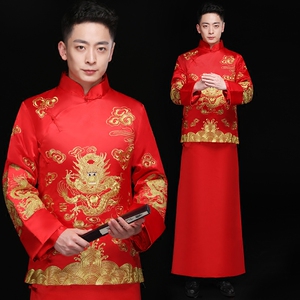 男士秀禾2018新款明星同款中式新郎结婚敬酒服红色唐装礼服龙凤褂
