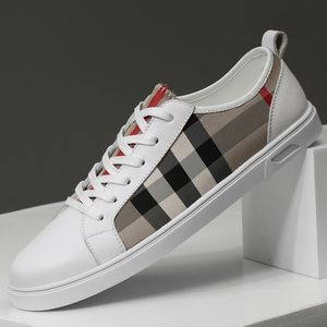 格子帆布鞋巴布瑞板鞋真皮小白鞋男鞋子韩版潮流休闲百搭潮鞋大码