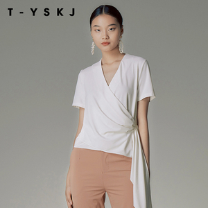 TYSKJ台绣夏季针织衫女2024年新款V领纯色设计感时尚修身上衣短袖