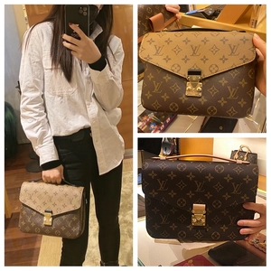 lv/路易威登女包 pochette metis拼色邮差包老花翻盖斜挎包m44875