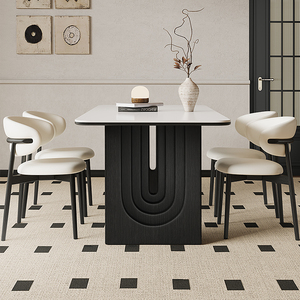中古风岩板实木餐桌椅客厅2024新款美式法式黑色复古歺小户型家用