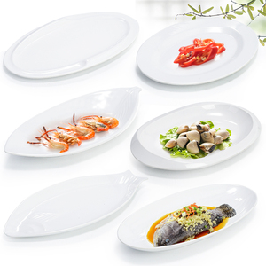 密胺餐具饭店创意椭圆形快餐装鱼盘子仿瓷商用长方形白色个性菜盘