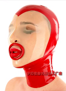 乳胶头套美女面具成人嘴部卷边扮演面罩情趣latex hood mask