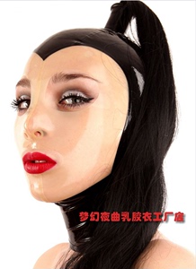 乳胶面具成人美女乳胶头套全包带束发管橡胶面罩hood mask