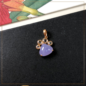 天然冰种紫罗兰翡翠吊坠18k金镶嵌钻石可爱熊爪珠宝颈饰缅甸a货玉