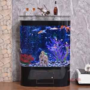 鱼缸客厅家用水族箱圆弧形靠墙落地立式玻璃圆柱生态中大型免换水