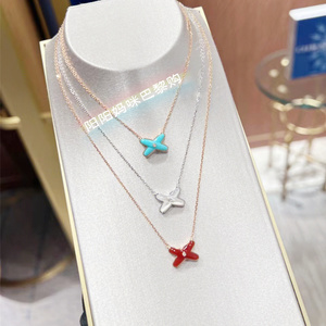 chaumet尚美巴黎liens缘系一生18k金白贝母交叉项链镶钻锁骨链 女