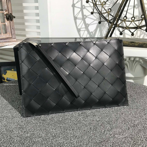 大格子编织手拿包vd bv手包男士女通用真皮手抓包软信封包胎牛皮