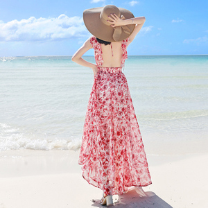 夏季泰国普吉岛沙滩裙海边度假露背吊带雪纺连衣裙超仙女显瘦长裙