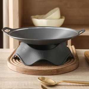 酒店商用双耳干锅锅具酒精炉加热锅仔不粘牛蛙锅麻辣香锅小龙虾盘