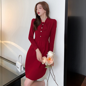 小个子敬酒服回门服便装红裙子结婚平时可穿伴娘订婚礼服裙秋冬季