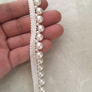 4mm+8mm手工缝单边珠子 DIY衣服装饰花边 串珍珠领子 袖口花边带
