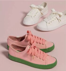 ks2020春夏新款桃心鞋粉色鞋甜美爱心边边鞋百搭平底系带