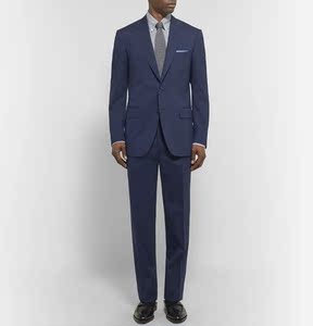 男式海军蓝羊毛混纺修身西服套装 行政套装礼服行政套装西服