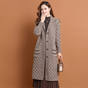 秋冬女士毛衣外套开衫中长款大衣宽松羊毛针织加厚粗线过膝慵懒风