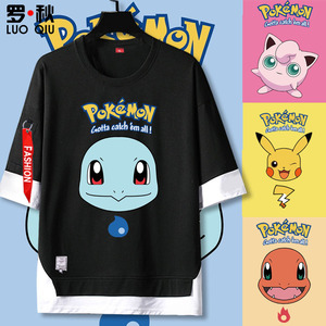 大侦探皮卡丘宠物小精灵杰尼龟口袋妖怪短袖t恤衫男女五分袖衣服