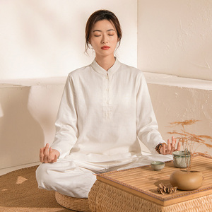 高端居士服女婵服女 禅意打坐修行禅修练功服素雅纯色仙气两件套