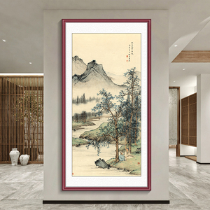 山水画玄关挂画新中式装饰画酒店走廊过道电梯口正对门壁画风景画