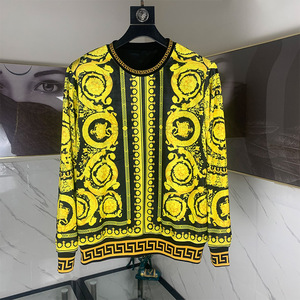 瓦萨琪男装美杜莎花纹印花丝绒卫衣男秋冬修身潮流长袖衫运动上衣