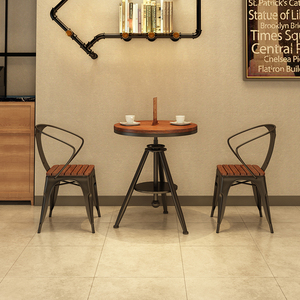 工业风铁艺实木餐桌椅组合咖啡厅奶茶店清吧酒吧可升降复古小圆桌