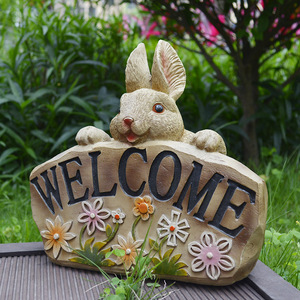 卡通兔子欢迎牌花园户外welcome创意迎宾摆件幼儿园庭院可爱装饰