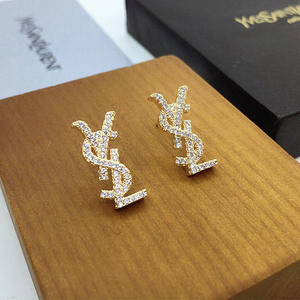 圣罗兰同款耳钉满钻字母logo标志ysl耳环女士耳坠复古杨树林小巧