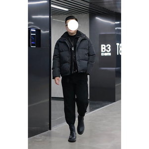 潮男前线冬季韩版男士加棉加厚假两件保暖棉衣拼接翻领潮流棉外套