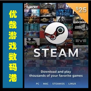 steam蒸汽平台账户 25usd美元钱包礼品卡 wallet 25刀美金充值码