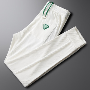 运动束腿裤男白色抽绳