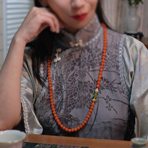 天然南红玛瑙保山樱桃红圆珠项链长款新中式国风毛衣链新年礼物女