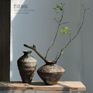 陶瓷花瓶粗陶插花复古怀旧手工民宿酒店侘寂风禅意摆件粗陶罐坛子