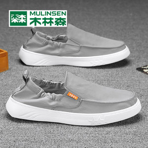 木林森夏季透气薄款一脚蹬帆布鞋男士懒人男鞋春季开车老北京布鞋