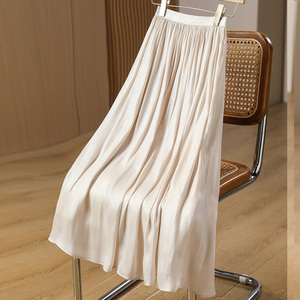 夏季米白色流光纱半身裙女中长款2024新款气质大码雪纺小个子伞裙