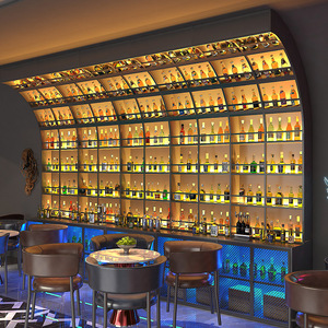 设计师创意酒吧酒柜吧台背景酒架墙清吧酒馆音乐餐厅隔断红酒架