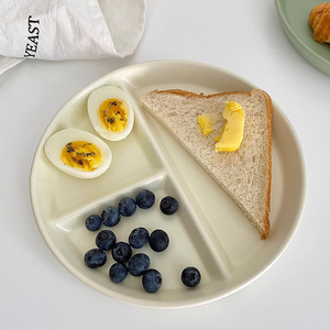 分格餐盘子高颜值三格陶瓷成人一人食早餐水果儿童餐具减脂分餐盘