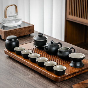 特价功夫茶具小套装家用黑陶日式陶瓷茶杯简约客厅办公室盖碗壶