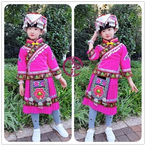 新款羌族服装儿童女傈僳族舞蹈演出服套装云南少数民族服装一整套