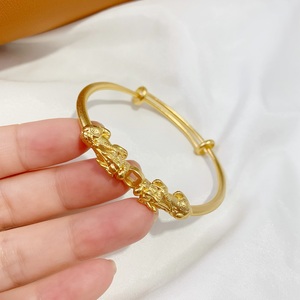 越南沙金双貔貅铜钱手环首饰女 手链仿黄金可调节手镯子久不掉色
