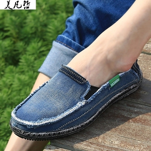 潮流欧美街头百搭洋气懒人一脚蹬小花园布鞋男韩版闲休帅气帆布鞋