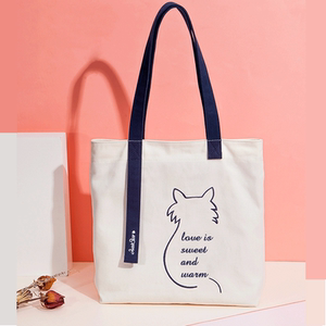 飘带刺绣款帆布袋定制logo加厚环保手提袋纵向帆布包diy来图定做