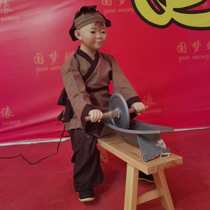 磨药童蜡像仿真人1比1电动机器人定制真人小孩碾药硅胶像人物摆件