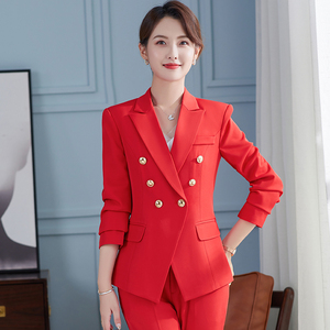 红色西服套装女秋冬新款高端气质女神范职业装西装上班正装工作服