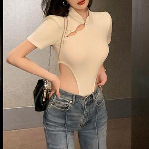 长袖螺纹连体t恤紧身弹力高腰连身连裆打底衫新品秋衣tb28852227839