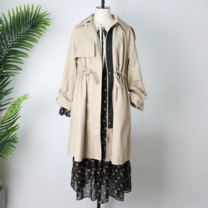 可路莎c133079休闲风衣女2022春秋新款宽松抽绳收腰大衣中长款